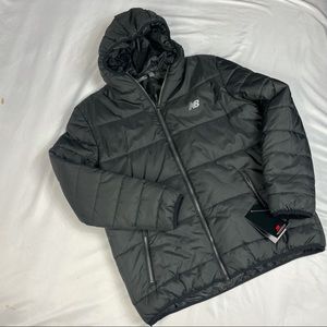 New Balance Quilted Puffer Tech Winter Jacket Black Reflective Logo